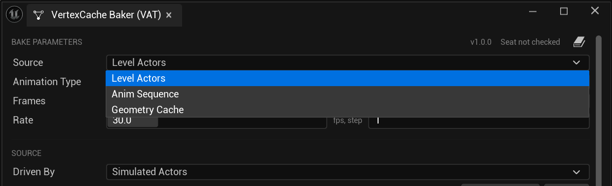 The Source dropdown, open